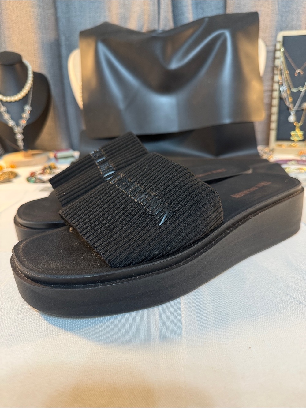 True Religion Jann Black Platform Slide Sandals - Women's Size 11 Guc
